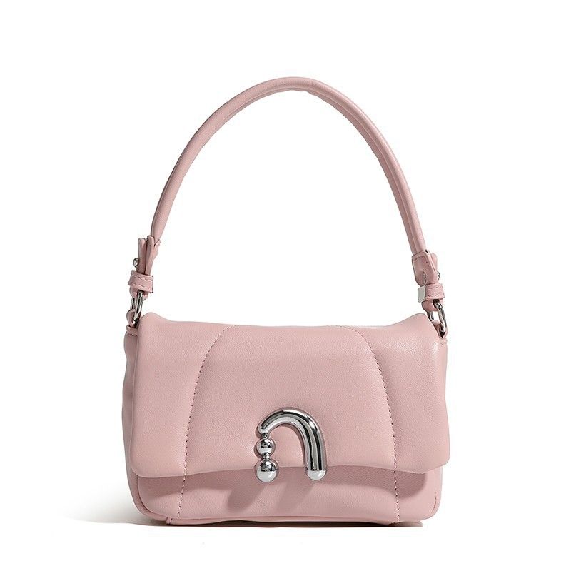 Borsa a tracolla trapuntata alla moda per donna - Elegante mini borsa a tracolla con chiusura magnetica, piccola borsa a mano in rosa, nero e bianco_voghion.com