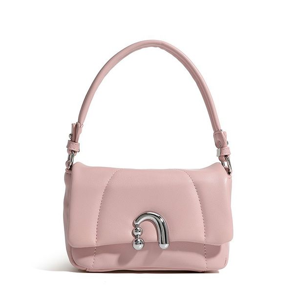 Borsa a tracolla trapuntata alla moda per donna - Elegante mini borsa a tracolla con chiusura magnetica, piccola borsa a mano in rosa, nero e bianco_voghion.com