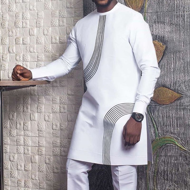 Men's Moslem AliExpress Cotton White Robe Youth Casual Crewneck Shirt 946810_voghion.com
