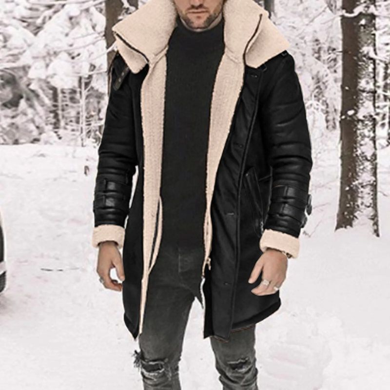 Men'S Lightweight Winter Long Coat Padded Sleeve Collar Light Rain Lapel Jacket Leather Men_voghion.com