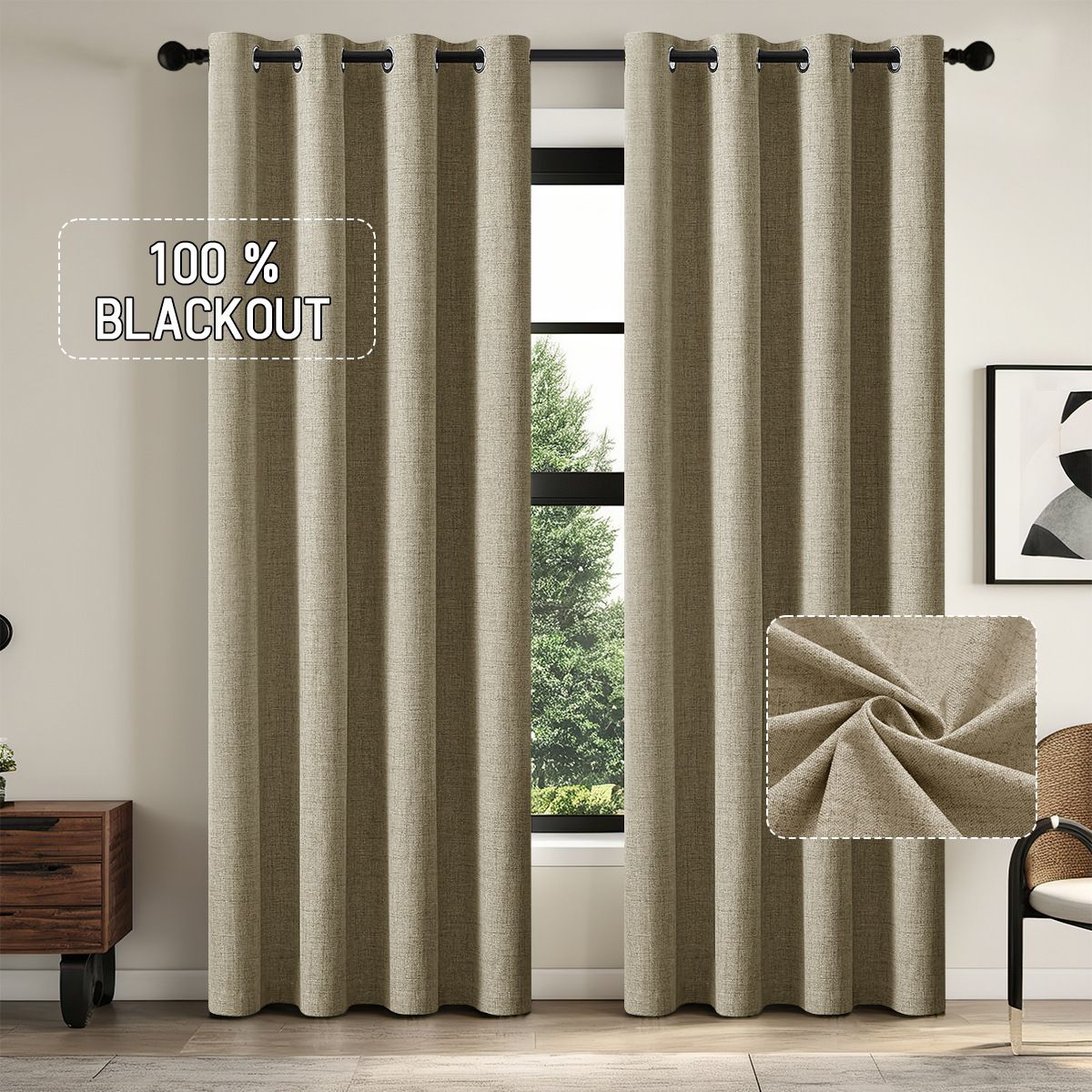 Blackout Rainbow Linen-Like Curtains – 100% Light Blocking Thermal Insulated Drapes With Grommet Top For Modern Living Rooms_voghion.com