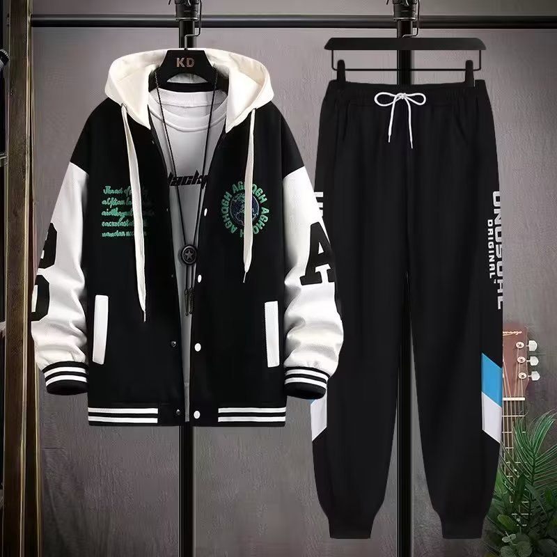 Pull deux pièces pour adolescents et jeunes hommes, costume de loisirs pour jeunes, tendance, belle veste de sport, veste de Baseball_voghion.com