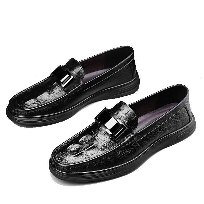 Mütze mit Krokodilmuster, lässige Herren-Lederschuhe, Plateau-Herrenschuhe aus echtem Leder_voghion.com