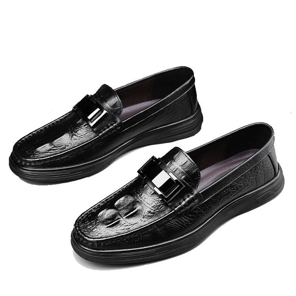 Mütze mit Krokodilmuster, lässige Herren-Lederschuhe, Plateau-Herrenschuhe aus echtem Leder_voghion.com