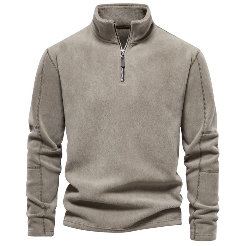 Men's Autumn And Winter New Style Stand Up Collar Half Zip Long Sleeved Sweatshirt Cross Border Trend Leisure Solid Color Men's Polar Fleece Top_voghion.com