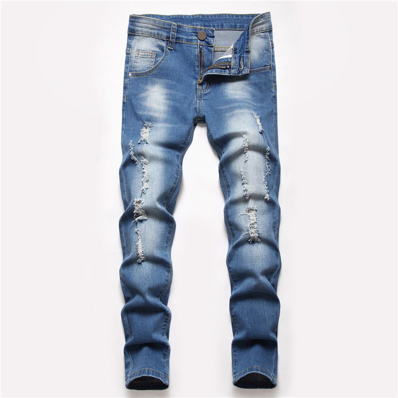 Mother & Kids Children's Clothing Boys' Jeans Straight Leg Ripped Trousers Washed Stretch Jeans_voghion.com