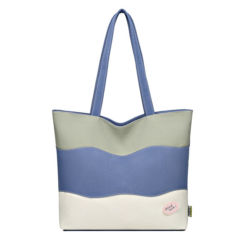 Large-capacity canvas bag female 2022 new contrast color shoulder bag simple commuter handbag striped tote bag_voghion.com