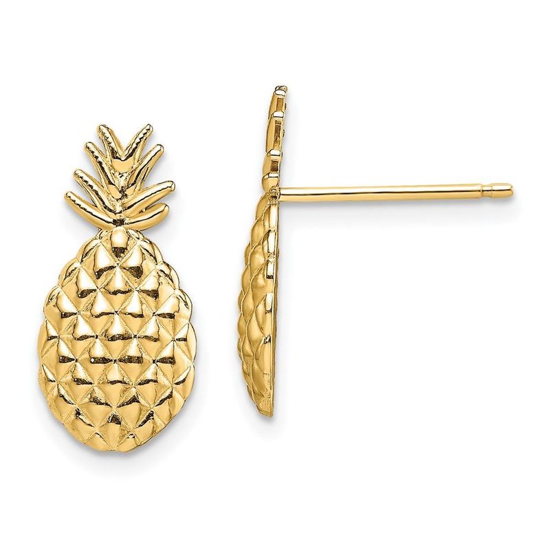 14K Textured Pineapple Post Earrings_voghion.com