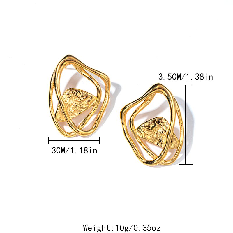 1 paio di orecchini a bottone casual semplici in acciaio inossidabile 304 placcati in oro 14K_voghion.com