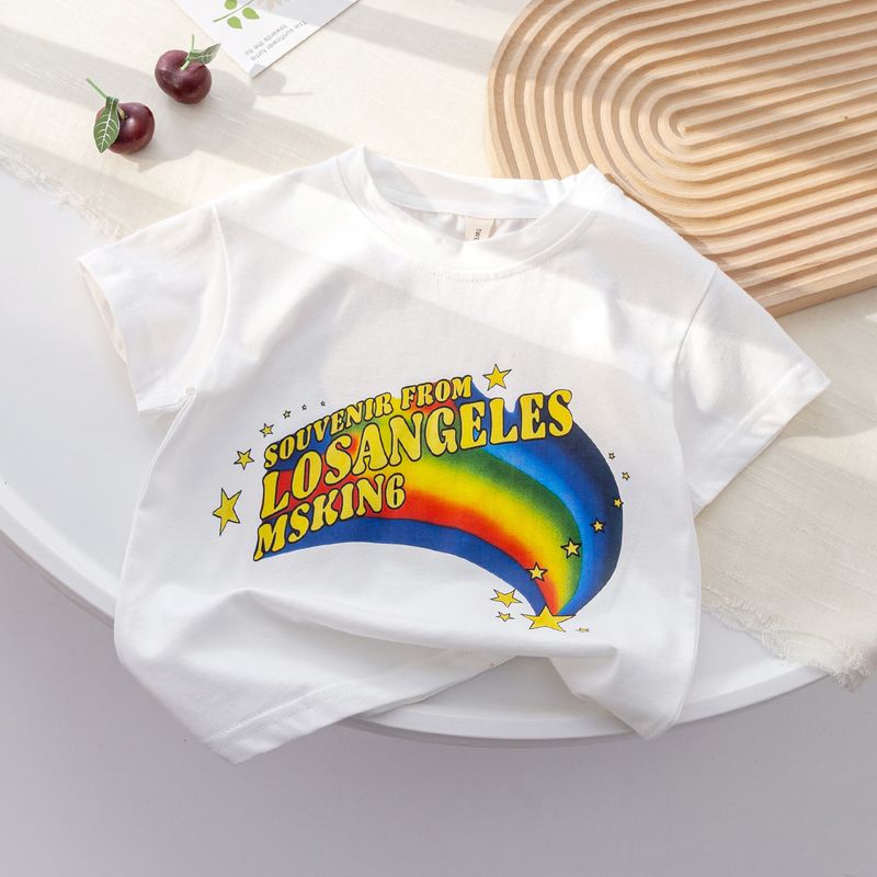 Kinder Kurzarm Sommer Neue 2025 Mädchen T-Shirt Baby Mädchen Regenbogen Cartoon Kurzarm Koreanische Version Top Kinder Kleidung T-Shirt_voghion.com