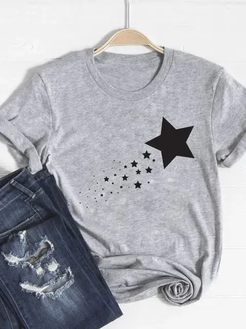 hot selling Print T Sh Short Sleeve Flower Vintage Cute 90s Summer Top Fashion Clothes Women Clothing Gray Basic Tee Graphic_voghion.com