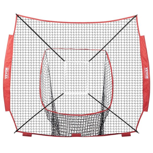 VEVOR 7x7 Ft Baseball Softball Practice Net, Portable Baseball Training Net For Hitting Batting Catching Pitching, Backstop Baseball Equipment Training Aids With Strike Zone_voghion.com