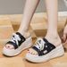 Slope Heel Sandals 2025 Summer New Rome Beach Slippers Thick Bottom Student Fish Mouth Canvas Women's Shoes_voghion.com