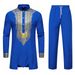 CT Men's Set Stand Collar Gold Foil Print Long Sleeve And Pants Casual Shirt For Men_voghion.com