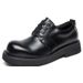Voyage Niche Genuine Leather Chunky Derby For Men, British Style, Black Round Toe, Thick Sole, Height Increasing, Versatile_voghion.com