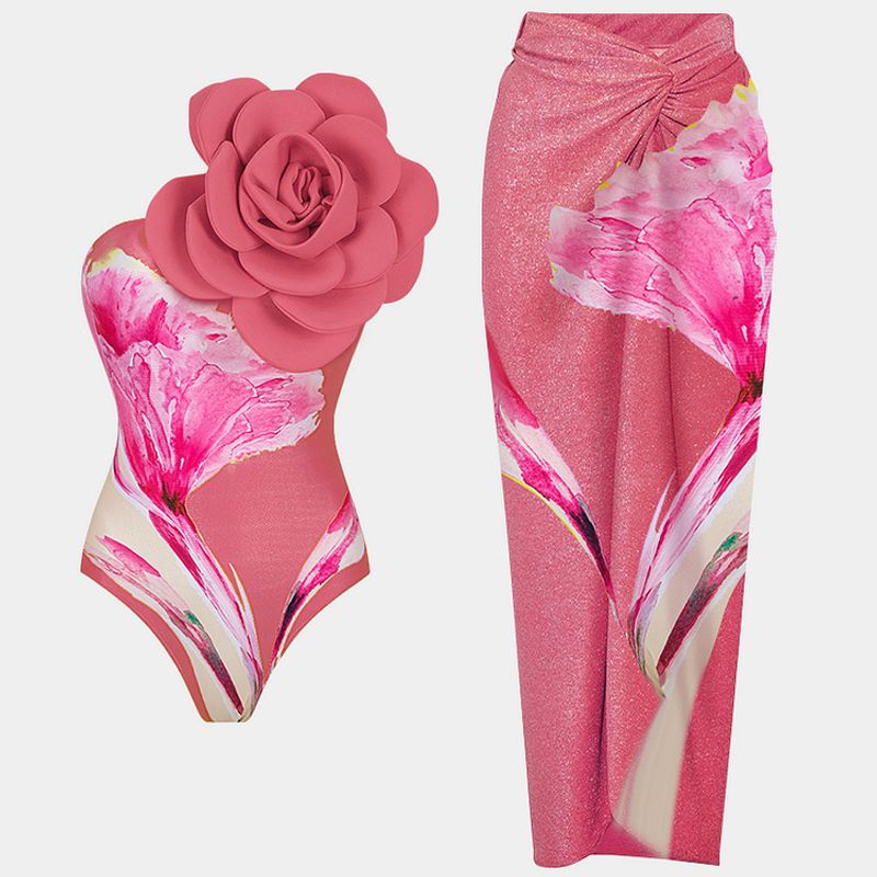 nuovo costume intero da donna attillato slim con stampa a bolle di grandi fiori costume da bagno in chiffon gonna lunga_voghion.com