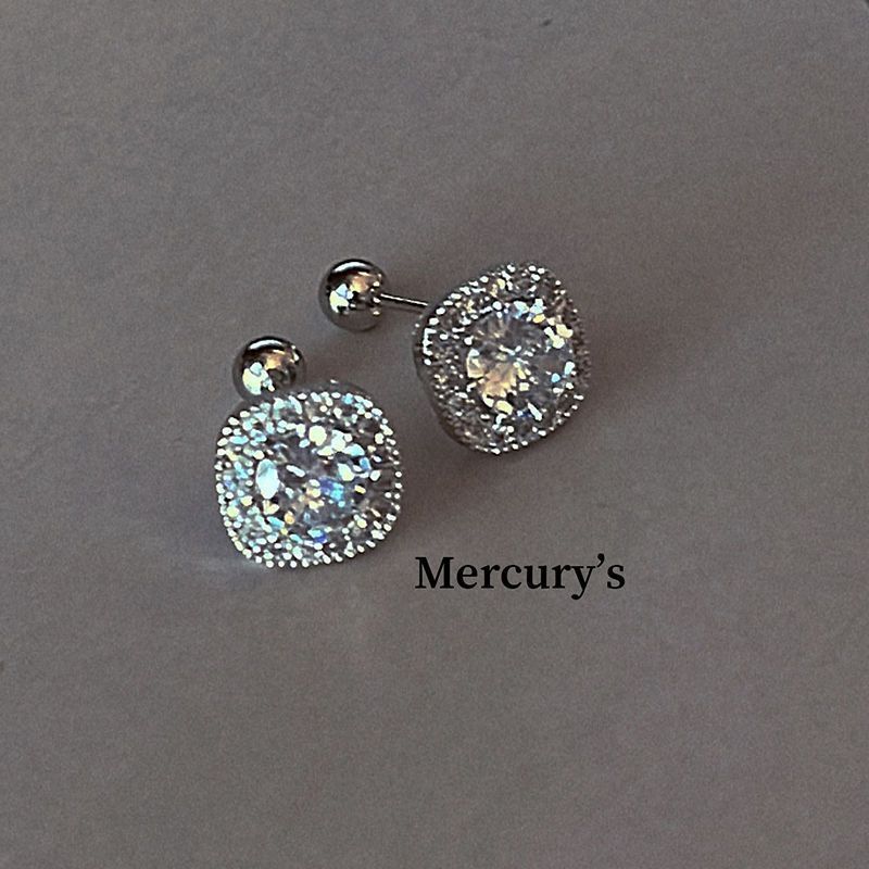 Orecchini a perno con osso dell'orecchio a vite, scintillanti, super lucidi, grandi, quadrati, in argento, con design a nicchia e diamanti_voghion.com