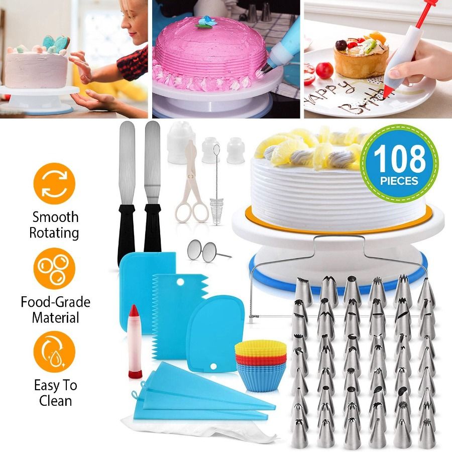 Kit Cake Cake Rotating Table Baking Base Stand Supplies Drating 108Pcs Turntable Tools 11in Cake Revolving_voghion.com
