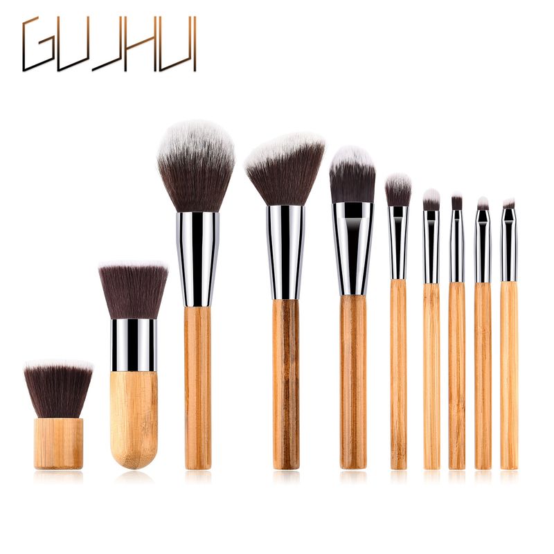 10 pennelli per trucco strumenti per trucco pennello per cipria sciolto pennello per ombretto set con manico in bambù oro nero GUJHUI_voghion.com