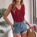 Summer New Solid Color Button V-Neck Hollow Sleeveless Top Vacation Knitted Shirt Women's Clothing_voghion.com