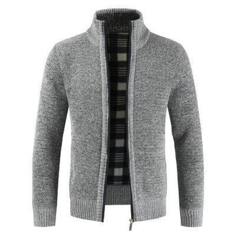 Herren-Strickjacke mit Reißverschluss – Warme, mit Fleece gefütterte Strickjacke mit Stehkragen, lässiger Langarmpullover für Herbst und Winter_voghion.com