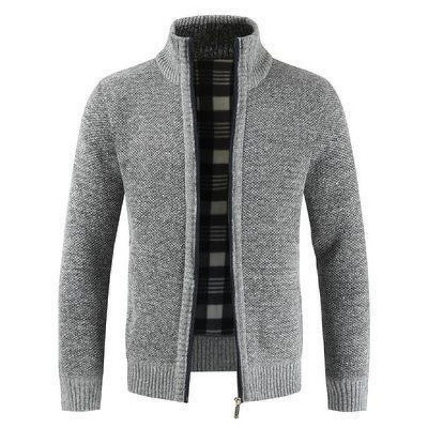 Herren-Strickjacke mit Reißverschluss – Warme, mit Fleece gefütterte Strickjacke mit Stehkragen, lässiger Langarmpullover für Herbst und Winter_voghion.com