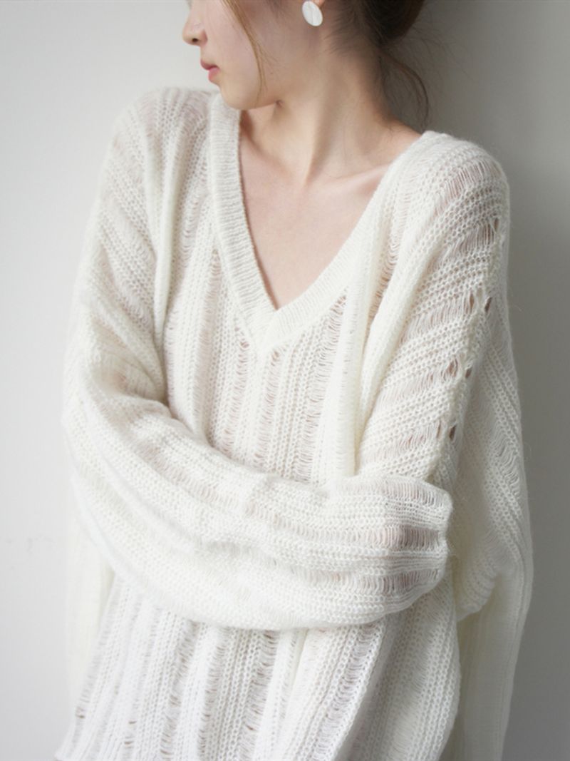 Maglione in mohair con scollo a V, modello Morning Gentle Hollow da donna_voghion.com