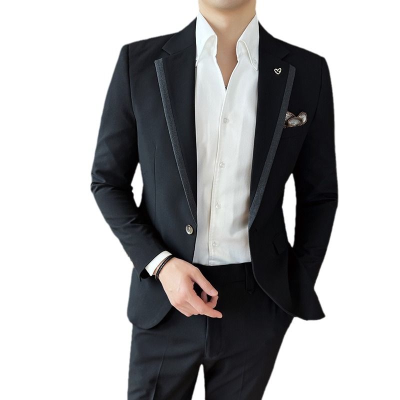 CT Men's Korean Style Slim Fit One-Button Suit Two-Piece Business Casual Jacket New High-End Small Blazer_voghion.com