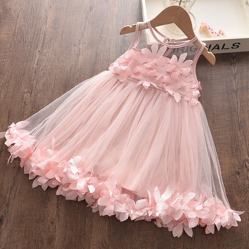  Roupas infantis de verão para meninas, vestido colete de renda doce, vestido de princesa, pétalas, vestido de renda sem mangas_voghion.com