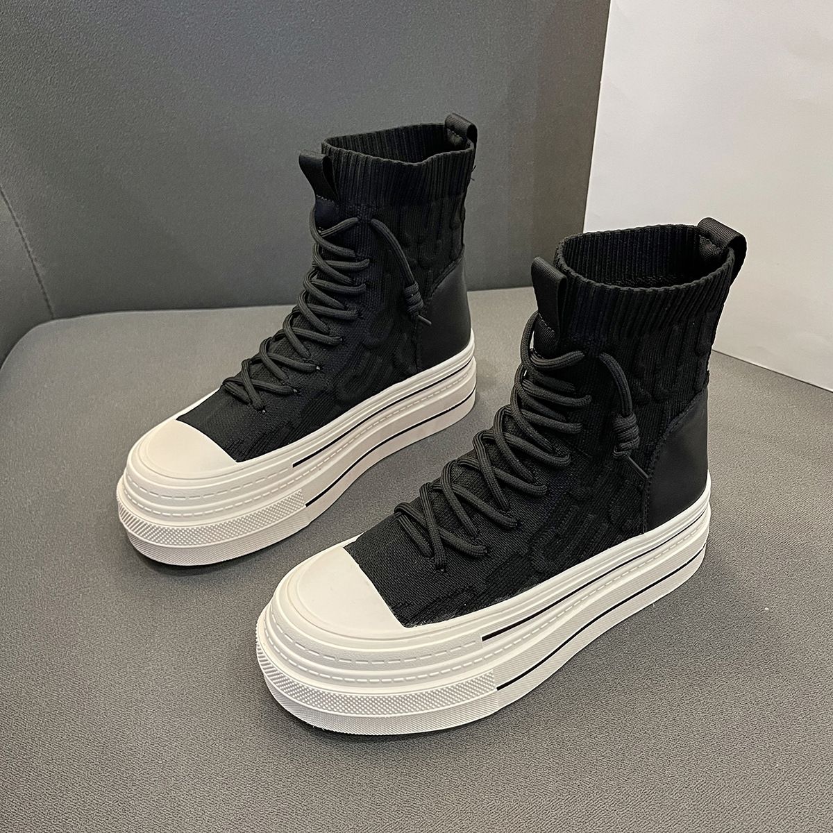 Women's socks shoes high top casual shoes 2024 autumn new flat bottom versatile comfortable breathable sports shoes for women_voghion.com