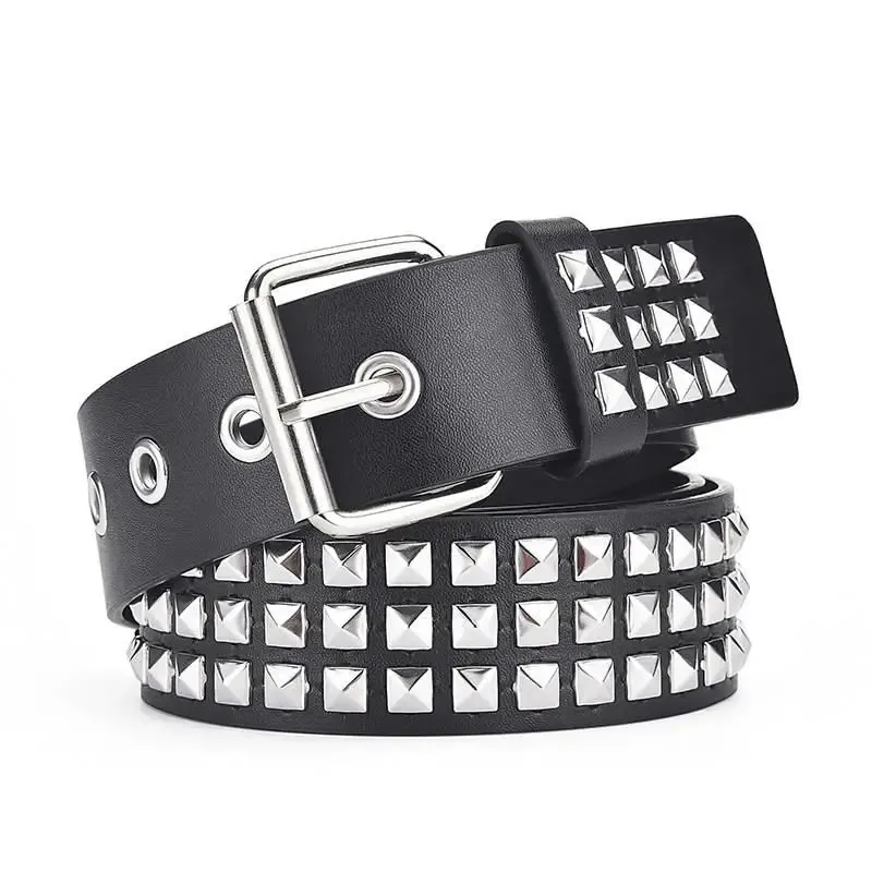 HOT Fashion Y2K Metal Punk Rock Studded with Bright Coloured Pyramid Studs Men's and Women's Belts Leather Belt_voghion.com