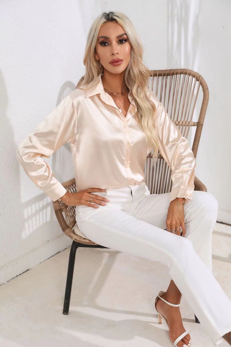  Satin shirt for women Satin imitation silk long shirt New _voghion.com
