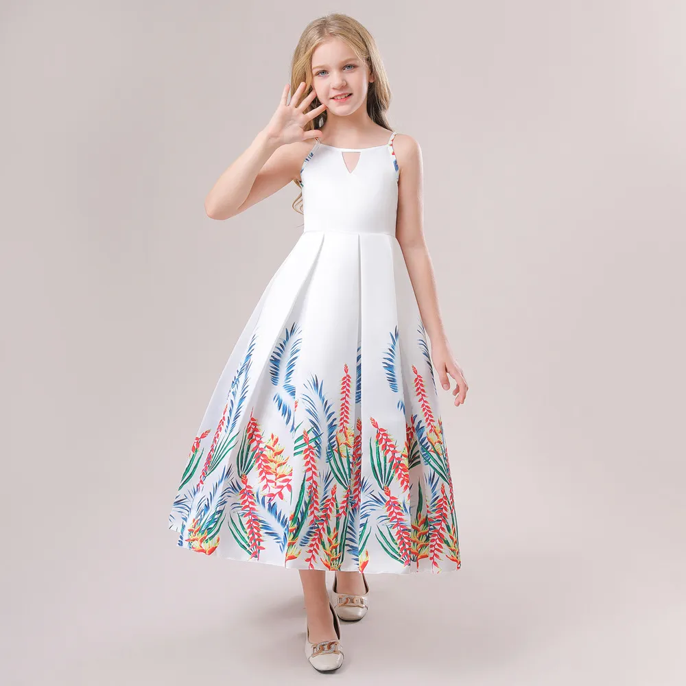 Mother & Kids direct supply European and American new long dress flower girl long floral print satin dress little girl princess dress_voghion.com