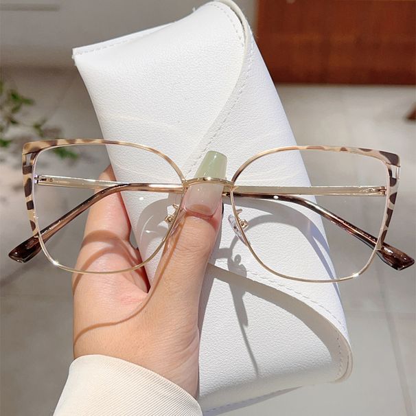 Wind Cat Eye Contrasting Metal Spring Leg Anti Blue Glasses, Internet Celebrity Same Style Plain Color High Sense Flat_voghion.com