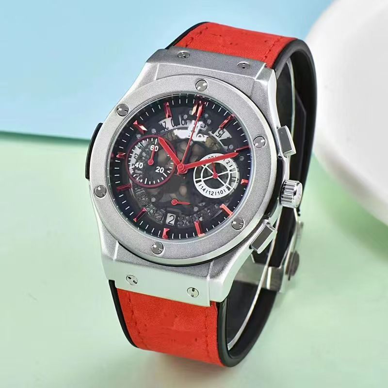 Aushöhlen Sechs Pin Timing Quarz Lederband Uhr Gummi herren Uhr Casual 5-pin Doppel Augen Fabrik Direkt Verkäufe_voghion.com