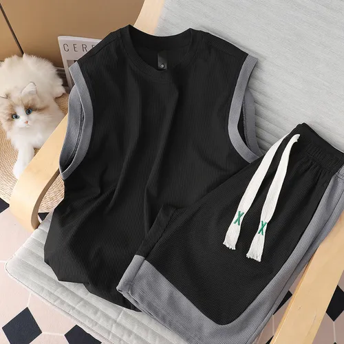 abbigliamento da uomo estivo per ragazzi outfit fresco e bello set da uomo composto da pantaloncini casual e gilet in due pezzi_voghion.com