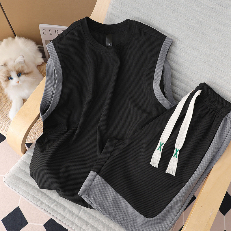 Herrenbekleidung Sommer Jungen cooles und hübsches Outfit Herren-Set aus lässigen Shorts und Weste zweiteiliges Set_voghion.com