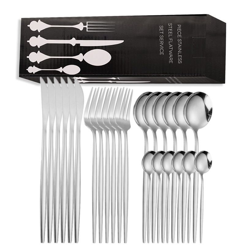 24-Piece Stainless Steel Cutlery Set - Steak Knives Forks & Coffee Spoons In Elegant Gift Box_voghion.com