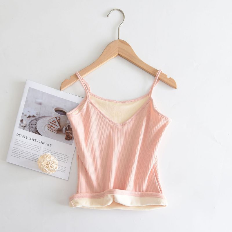 Haut double couche en coton pour femmes, gilet thermique à bande de fosse, camisole thermique en velours épais d'hiver_voghion.com