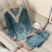 Underwear & Sleepwears Velvet Lace Trim Women's Winter Pajama Set - Soft Flannel Long Sleeve & Pants For Home & Outwear (Grey, Blue, Wine, Pink)_voghion.com