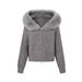Women's Clothing style all match large fur collar hooded zipper lazy style sweater cardigan jacket autumn and winter high end knitted sweater top_voghion.com