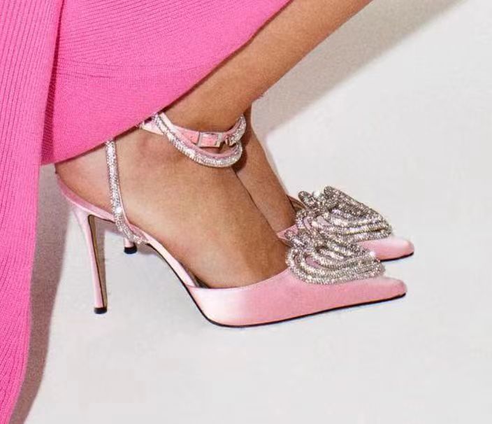 Conjunto de sapatos femininos com strass em formato de coração, sandálias versáteis e sensuais, salto alto fino com tira única_voghion.com