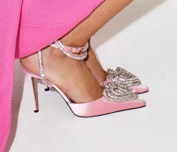 Conjunto de sapatos femininos com strass em formato de coração, sandálias versáteis e sensuais, salto alto fino com tira única_voghion.com