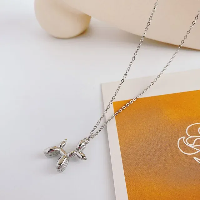 Collane con ciondolo a forma di cane palloncino 3D di tendenza in pronta consegna per donne, catena color argento dorato, collare con clavicola e animale robotico, gioielli_voghion.com
