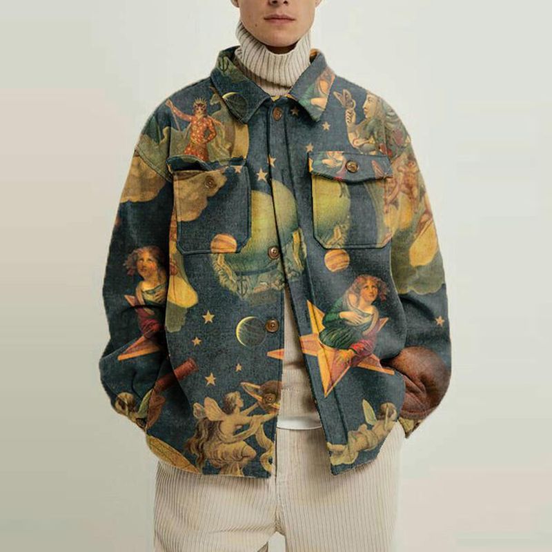Men's Spring Print Lapel Loose Casual Jacket Jacket Top For Men_voghion.com