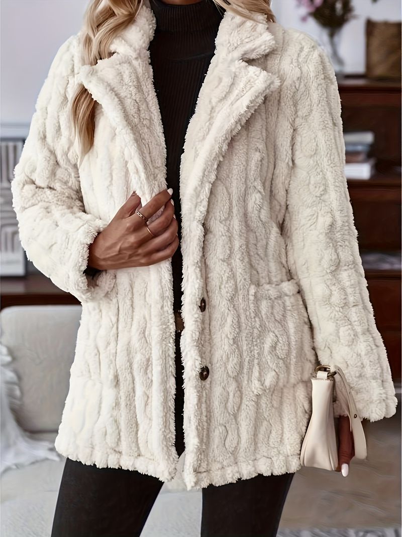 Damenbekleidung heißer Verkauf doppelseitiger Plüsch Wasserwelligkeit Knopf Strickjacke Tasche Revers lässige Top-Jacke für Frauen_voghion.com