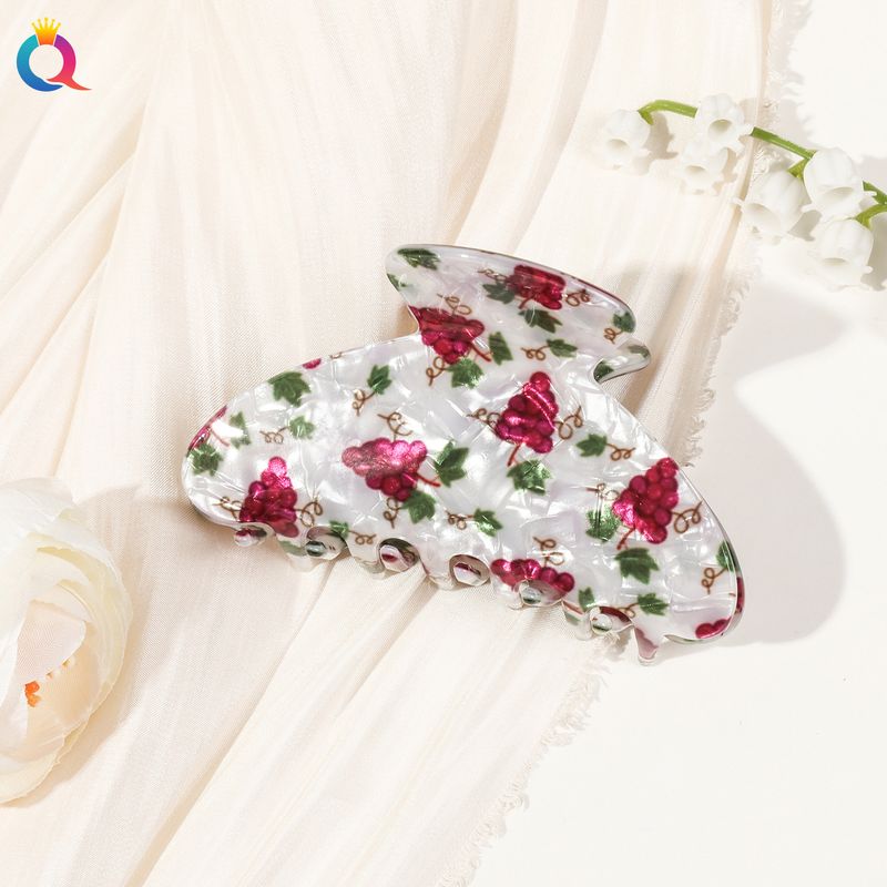 Dopamine Fruit Shark Clip Temperament Elegant Print Back Of The Head Bun Hair Clip Headdress Female_voghion.com
