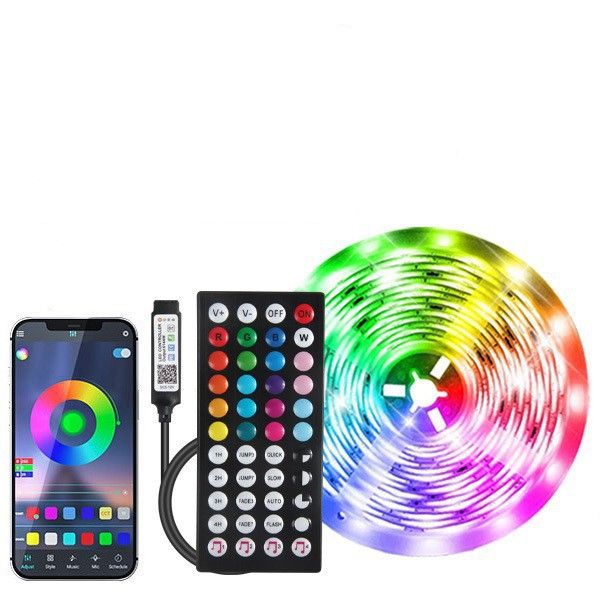 Striscia LED RGB 5050 con sincronizzazione musicale Bluetooth, alimentazione tramite USB, telecomando a 44 tasti, impermeabile, controllo intelligente per illuminazione interna_voghion.com