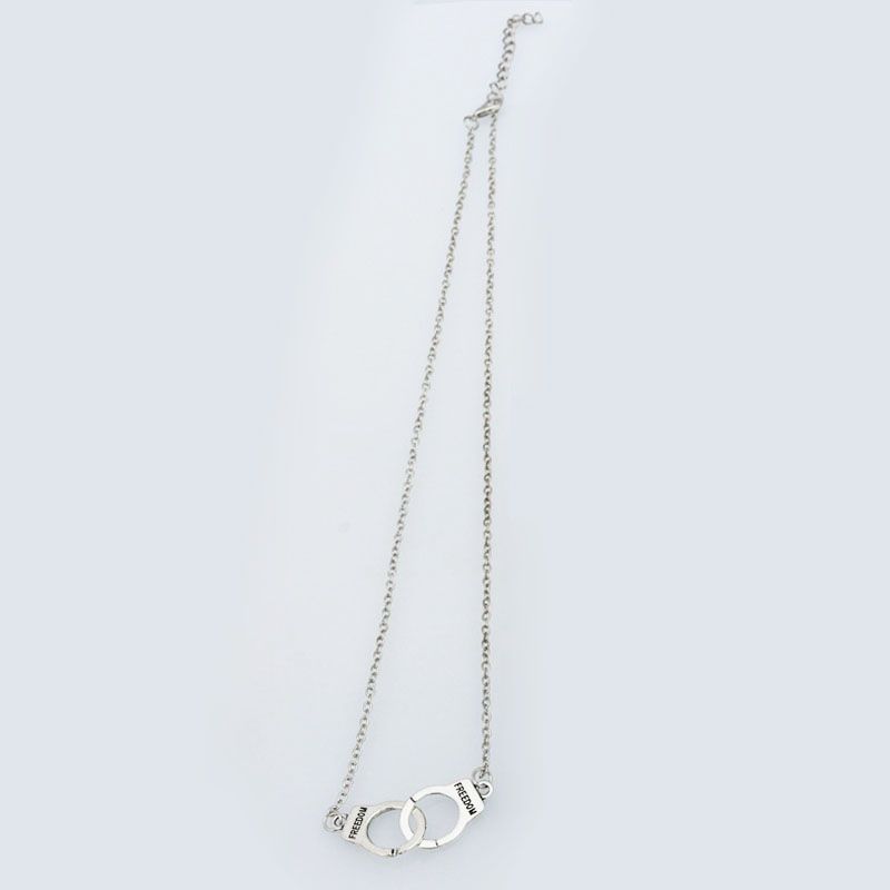Pingente em formato de algemas, colar feminino banhado a prata, presente, joia, colar, 1 peça_voghion.com