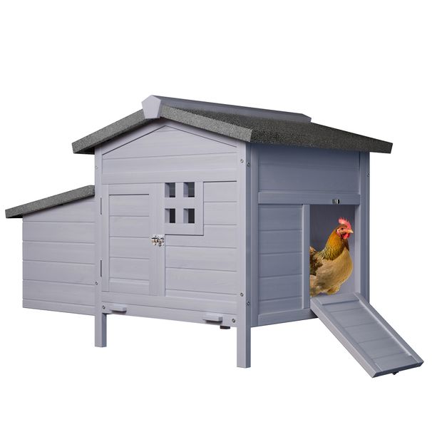 Outdoor Free-Range Wooden Chicken Coop With Asphalt Roof, Leak-Proof Pull-Out Tray, Secure Predator Defense, Nesting Box With Easy Access, Multiple Front & Side Doors_voghion.com